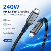 Câble USB-C de charge rapide 240W 5A, personnalisé en usine, 1m 2m 3m, tressé en nylon, PD 3.1, cordon de chargeur USB Type-C