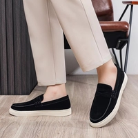Chaussures décontractées pour hommes en cuir de vachette de luxe, mocassins antidérapants à semelle épaisse, style de marche en daim personnalisé