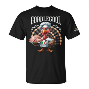 Gobblegool Turkey Chef - Camiseta de manga corta para adulto, diseño de dibujos animados retro, color negro, talla pequeña - Product Image 2