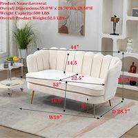 Canapé moderne pour deux personnes, petit canapé avec pieds en métal doré, canapé miniature rembourré en chenille pour appartement