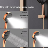 Ensemble de douche mural 4 trous au design moderne avec corps en cuivre, pomme de douche à double commande (jets pulvérisés, massants, à bulles, pluie)
