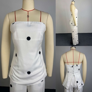 J5212 Trendy Summer Women Boutique Street Wear Polka Dot Print Sleeveless Tube <strong>Tops</strong> <strong>and</strong> Wide Leg Pant 2 Piece <strong>Set</strong> <strong>for</strong> <strong>Ladies</strong> - Product Image 5