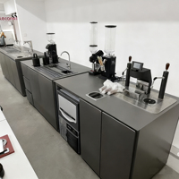 Comptoir de bar à café en acier inoxydable 304 avec système de point de vente, système audio, porte-bouteilles, club commercial