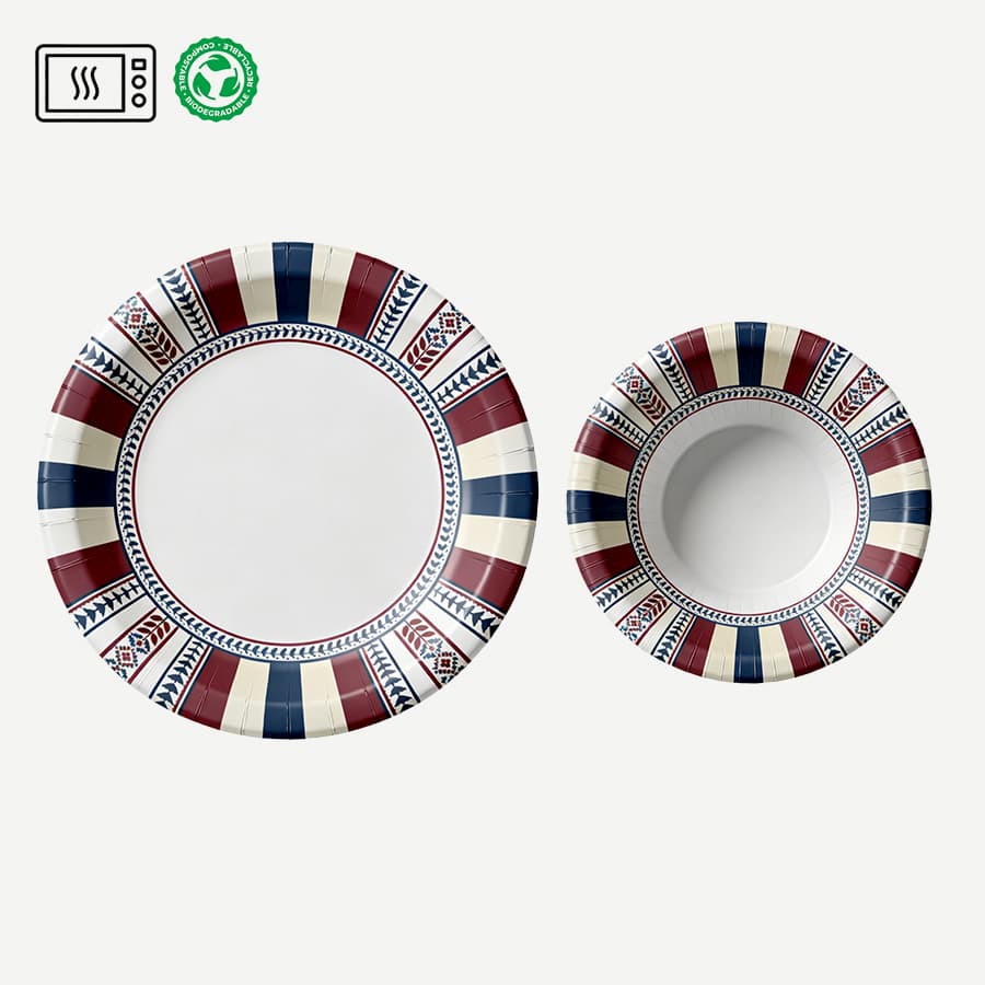 Countryside Style Eco BPA Free Soak Proof Microwave Bulk Birthday Events 6 8 10 12 Inch Disposable Paper Plates & and Bowls