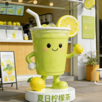 Sculpture géante personnalisée en fibre de verre en forme de tasse de thé au citron, modèle de thé au lait à bulles d'été, accessoire pour café, décoration publicitaire extérieure