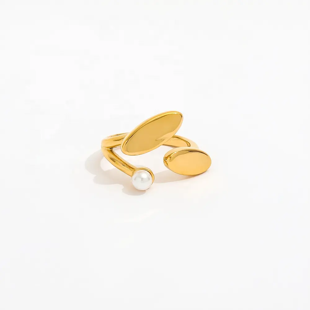 แหวนทองคำแท้18K PVD ประดับไข่มุกน้ำจืดสำหรับผู้หญิงทำจากสเตนเลสทำให้เสื่อมเสียเครื่องประดับแฟชั่น