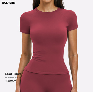 <span class=keywords><strong>T</strong></span>-<span class=keywords><strong>shirt</strong></span> de sport classique polyvalent à col rond NCLAGEN, respirant, léger, pour le printemps, logo personnalisé, manches courtes, coupe ajustée pour femmes - Product Image 1
