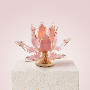 Lámpara de Mesa con Forma de Flor de Loto Rosa, Pantalla de Vidrio, Base de Metal, E26 LED, Luz Cálida Suave, Iluminación Moderna Decorativa para Dormitorio - Product Image 4