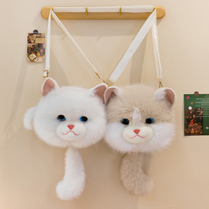 Sac à bandoulière en peluche chat Kawaii, sac à main en fausse fourrure chaton, sac mignon en forme d'animal en peluche, vente en gros, logo personnalisé, usine, faible MOQ - Product Image 3