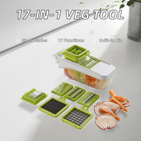 Hachoir manuel multifonctionnel en plastique 17 pièces, trancheuse à oignon, coupe-légumes, mandoline, outil de cuisine