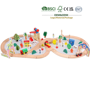Ensemble de jouets de train en <span class=keywords><strong>bois</strong></span> Jet avec voie ferrée, voitures et scène de ferme, blocs de construction éducatifs pour l'intelligence et l'assemblage créatif - Product Image 1