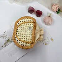 Tas Keranjang Belanja Rotan Gaya Prancis Buatan Tangan untuk Wanita, Tas Rotan Bambu Vietnam Grosir Tas Rotan