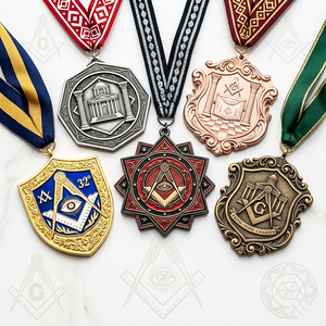 Badge personnalisé en métal avec symbole maçonnique, souvenir de loge, placage antique, médaille de collection en alliage de zinc embossée - Product Image 1