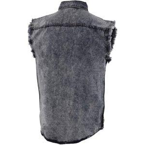 2025 Camisa de franela informal clásica de cuero para hombre con botones y mangas deshilachadas cortadas chalecos y chalecos - Product Image 2