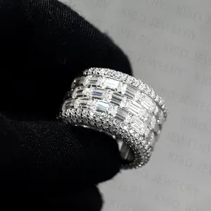 KIBO Jewelry Custom Hip Hop Iced Out Hand Setting Rings For Men VVS1 D Color Emerald Cut Baguette Cut Moissanite Mens Ring
