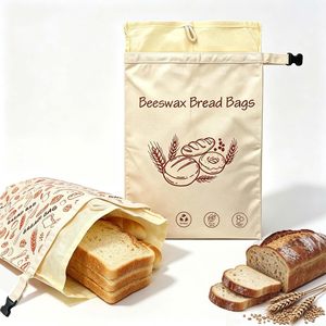 Sacs à pain à la levure maison avec fermeture éclair 13"x17" en coton doublé de <span class=keywords><strong>cire</strong></span> <span class=keywords><strong>d</strong></span>'<span class=keywords><strong>abeille</strong></span> naturelle, adaptés au congélateur, pour garder le pain frais - Product Image 2