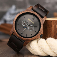 Montre-bracelet de luxe vintage pour homme en bois d'ébène et de noyer, avec affichage des phases lunaires et date, cadran à aiguilles, mouvement à quartz