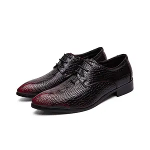 Luxury Men's Crocodile Oxfords Leather Dress Shoes Pointed Toe Lace-up Chaussures Homme Mocassins En Cuir Walking Style Shoes