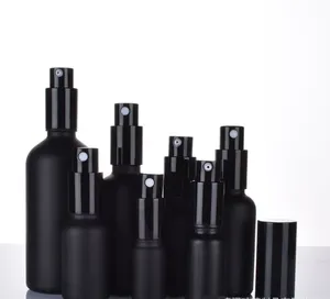 Wholesale Black Glass Cosmetic Packaging 10 30 50 100 Ml Glass Bottle For Essential Oil Spray Lid