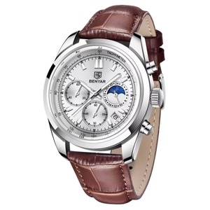 Montre-bracelet classique de luxe pour homme, chronographe à quartz 3 aiguilles 6 affichages, phase de lune, calendrier, étanche, bracelet en cuir, pour affaires - Product Image 3
