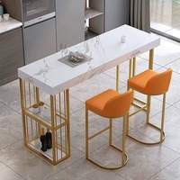 Table de bar de luxe en métal et pierre, pour cuisine ouverte, villa, îlot de cuisine haut de gamme, table simple pour salon, restaurant, ou meuble de séparation