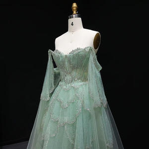 Elegante vestido <span class=keywords><strong>de</strong></span> noche verde salvia con mangas <span class=keywords><strong>de</strong></span> capa cariño <span class=keywords><strong>de</strong></span> lujo para fiesta <span class=keywords><strong>de</strong></span> boda Lsz215 - Product Image 4