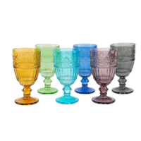 Op maat gemaakte melkglazen mokken, vintage geëmbosseerde geperste glazen kelken, gekleurde wijnglazen met steel, meerkleurige drinkbekers, aangepast logo