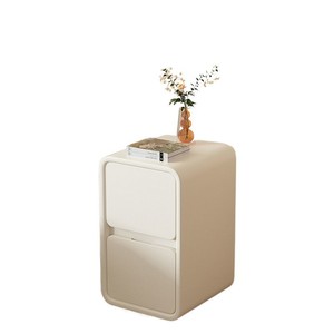 Minimalist Modern Solid Wood Leather Nightstand 20cm Ultra Narrow <b>Storage</b> <b>Cabinet</b> For Living Room - Product Image 4