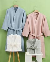 Peignoir de luxe thermique décontracté et élégant à col châle en coton gaufré 100 %, durable, respirant et doux pour usage hôtelier
