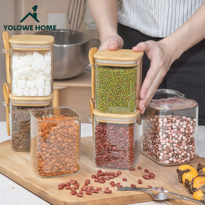 Yoiowe Nhà 19.5 Oz Kín Thủy Tinh Nhỏ Trà Container Vuông Tre Có Nắp Đậy Thìa Trà Đường Thực Phẩm Lưu Trữ Container - Product Image 1