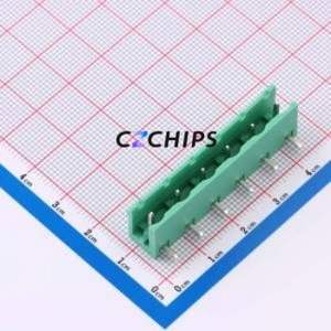 MX2EDGR-7.62-06P-GN01-Cu-A Plug-in Terminal Block Bent Lead Through Hole,P=7.62mm Board-to-Board / Socket Open 1x6P 7.62mm Green - Product Image 1