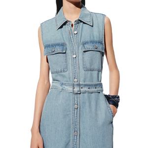 Vestido de Mezclilla Personalizado al por Mayor para Mujer, Estilo Verano, Sin Mangas, Cuello de Muñeca, Múltiples Bolsillos, Estilo Vintage - Product Image 2