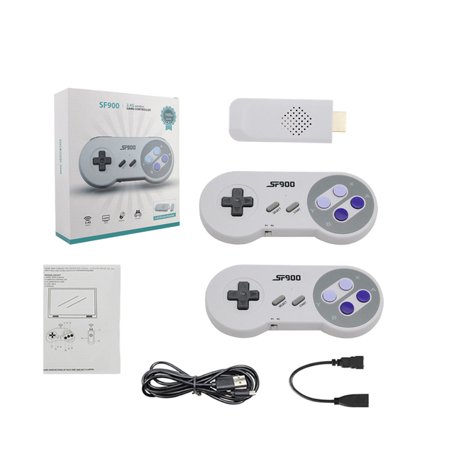 SF900 Retro 16-Bit Game Stick Dual Player Gamepad for up to 5000 Wireless NES/SNES Video Games TV Game Console