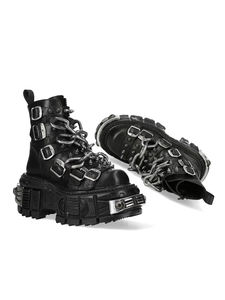 Botas cortas de Metal negro Punk callejero español, parte superior alta de suela gruesa para motocicleta de invierno de industria pesada, parte inferior de aumento de altura - Product Image 3