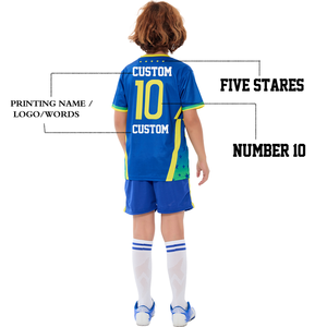 Vendita all'ingrosso maglia da <span class=keywords><strong>calcio</strong></span> per bambini del Brasile <span class=keywords><strong>blu</strong></span> brasile via Kit di <span class=keywords><strong>calcio</strong></span> con n ° 10 magliette e <span class=keywords><strong>pantaloncini</strong></span> traspiranti per i bambini della gioventù - Product Image 2