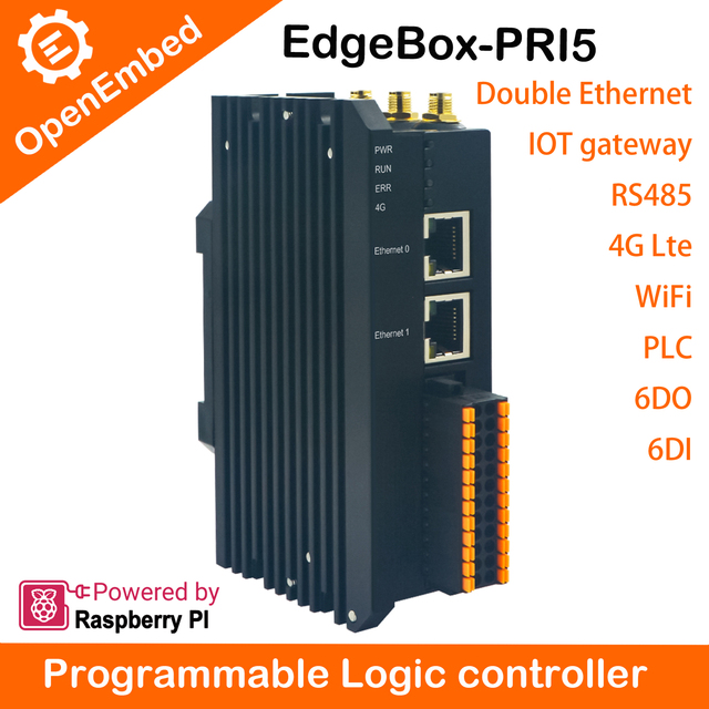 Integrated PLC Raspberry Pi Edgebox-RPI5 Carrier Development RS485 RS232 6DI/6DO I/O Industrial 4.0 Controller PLC Programming