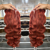 Rambut Manusia India Keriting Alami Tanpa Proses, Bundel 3 Helai Warna Coklat Tembaga Kemerahan dengan 2x6 HD Lace Closure, Grosir