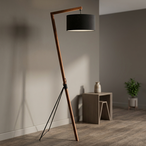 Modern Iron Bamboo Tripod Floor Lamp Cylindrical Black Fabric Shade Adjustable Height LED <b>Light</b> for <b>Indoor</b> Living Room Decor - Product Image 3