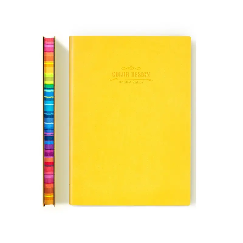 Deli 3183 Amarillo 112 Hojas 25K Color Engrosado Superficie suave Bloc de notas de cuero PU Estudiante diario de moda libro 64 piezas Por juego de cartón