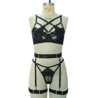 Korset Garter Belt Wanita Model Eropa Amerika, Desain Baru, ODM, Panel Jala Bordir Hitam, Bahan Bernapas