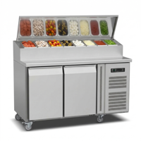 Réfrigérateur commercial robuste en acier inoxydable, plan de travail mobile à 2 portes, table de préparation pour pizzas pour la restauration