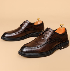 Summer <b>Top</b> Grain Leather Men's Shoes Breathable Business Formal Casual Leather Shoes Comfortable Durable Elegant - Product Image 5