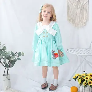 Kids Boutique Lange Mouwen Geborduurde Pasen Ei Bunny Jurk Voor 1-6years Meisje