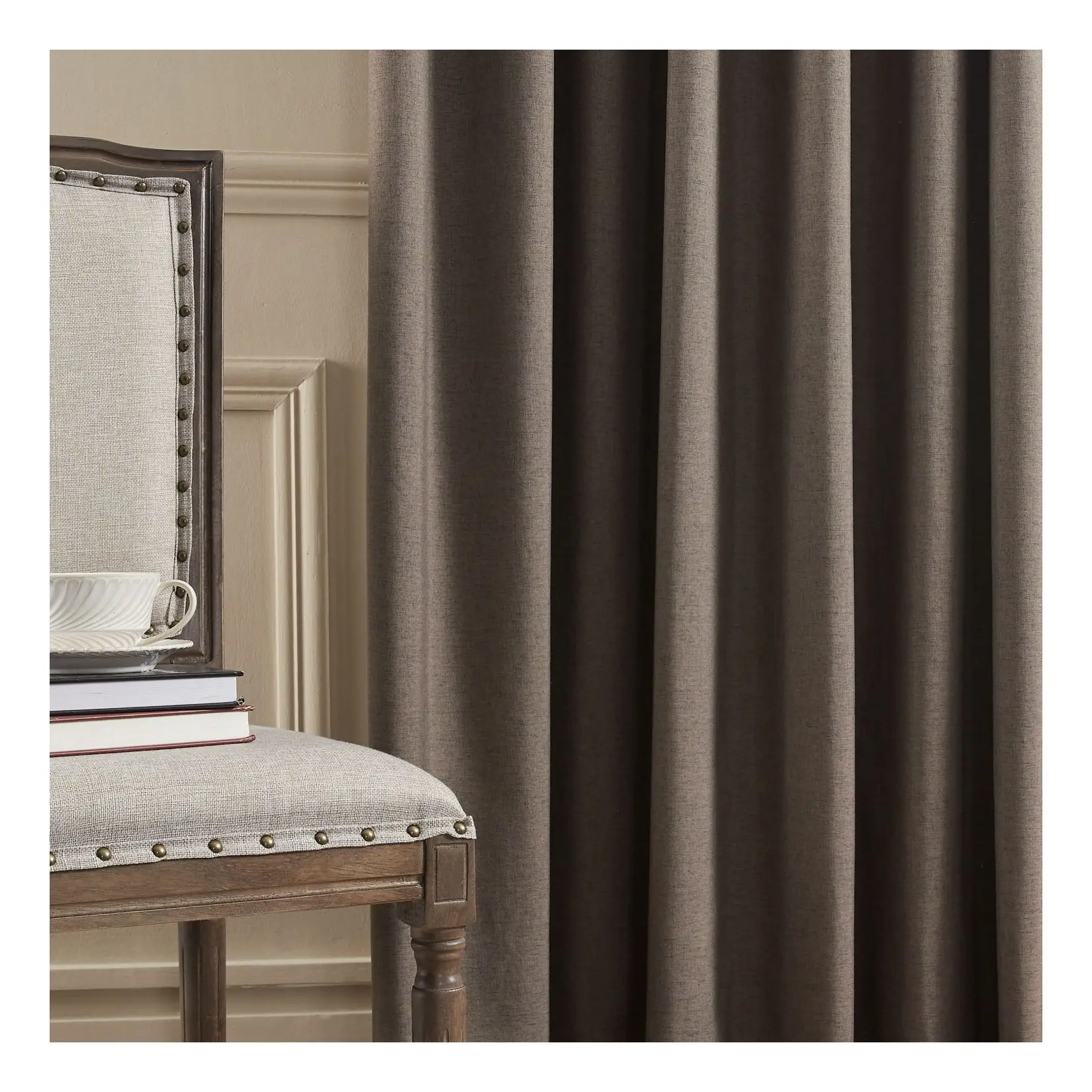 high 100% blackout customized elegant drapes simple style linen curtain fabric for the hotel living room decoration