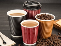 Gobelets à café jetables biodégradables en papier kraft, à paroi ondulée, anti-fuite, avec revêtement PE de qualité alimentaire, pour vente en gros et à emporter (boissons chaudes)