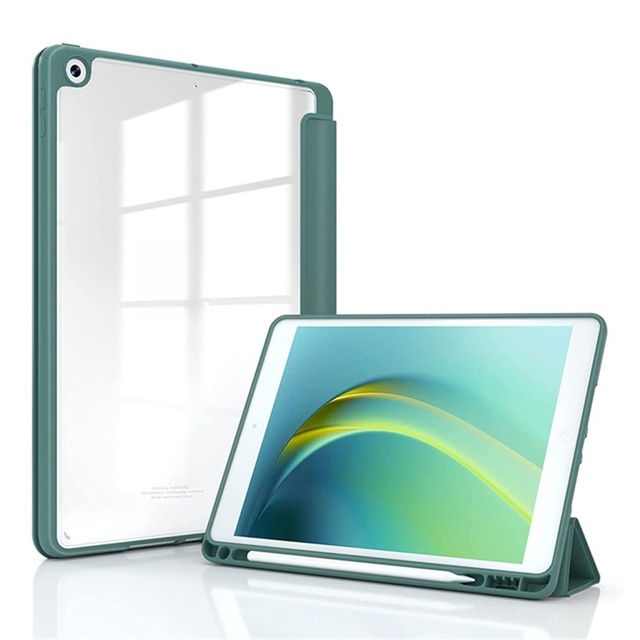 Pencil Holder Tablet Acrylic clear Back Soft Edge Cover case for Ipad 10.2 2021 2020 2019 9th 8th 7th Gen Smart PU Leather case