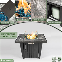 Table de foyer au gaz naturel de 32 pouces, 50000 BTU, foyer carré en fer avec pare-vent en verre, écologique, pour patio/jardin/cour - Gris