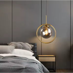 Luminaire suspendu boule de <span class=keywords><strong>verre</strong></span> de luxe moderne Luminaire suspendu cuisine salle à manger Lampes à <span class=keywords><strong>suspension</strong></span> anneau d'or - Product Image 1