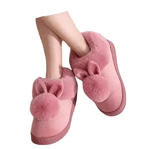 Chaussures chaudes en fourrure de lapin pour femmes, pantoufles de maison, stylistes, automne hiver