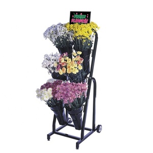 Trung Quốc Sản Xuất Tùy Chỉnh Điện Thoại Di Động Merchandisers Hoa Hiển Thị Cắt Hoa Chậu Hiển Thị Đứng 59 "H Hoa Giỏ Hàng Kim Loại Xe Đẩy, Màu Đen - Product Image 3
